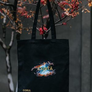 Sacoșă bumbac organic (negru) - „Corul Evanghelic - Există Dumnezeu”